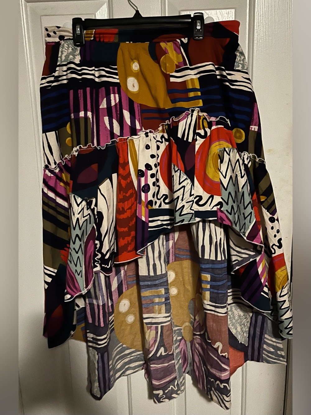 gabrielle union vibrant print hi low hem tiered skirt